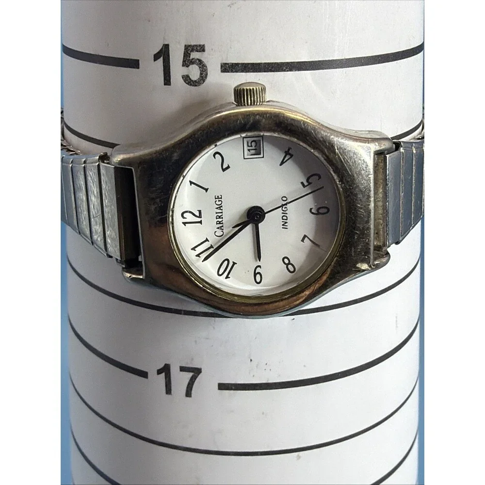 Vintage Timex Carriage 19mm Women's Quartz Watch Stretch Bracelet Stainless Stl